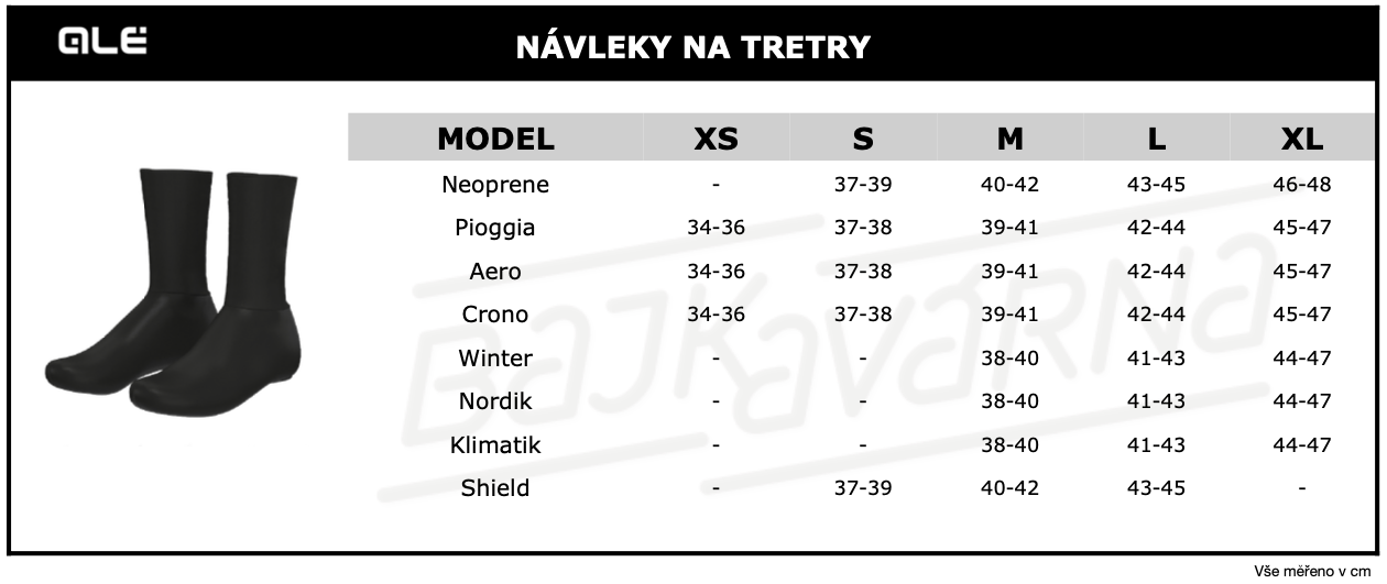 Velikostní tabulka ALÉ návleky